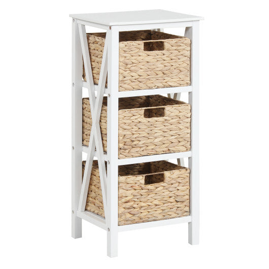 4-Tier Nightstand with 3 Seagrass Baskets Narrow X-Design-4 Tier-White W2B