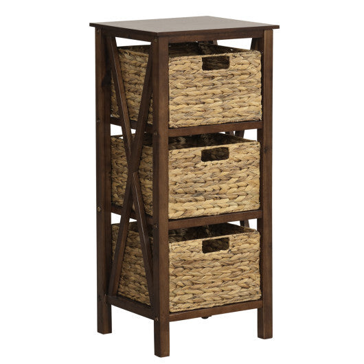 4-Tier Nightstand with 3 Seagrass Baskets Narrow X-Design-4 Tier-White W2B