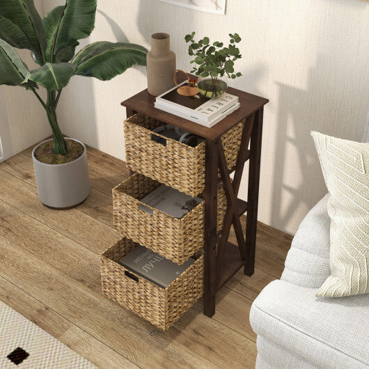 4-Tier Nightstand with 3 Seagrass Baskets Narrow X-Design-4 Tier-White W2B
