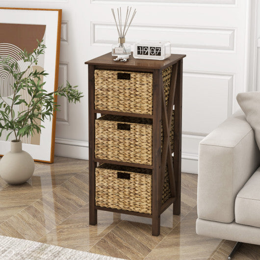 4-Tier Nightstand with 3 Seagrass Baskets Narrow X-Design-4 Tier-White W2B