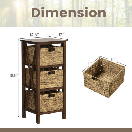 4-Tier Nightstand with 3 Seagrass Baskets Narrow X-Design-4 Tier-White W2B