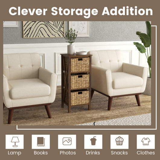 4-Tier Nightstand with 3 Seagrass Baskets Narrow X-Design-4 Tier-White W2B