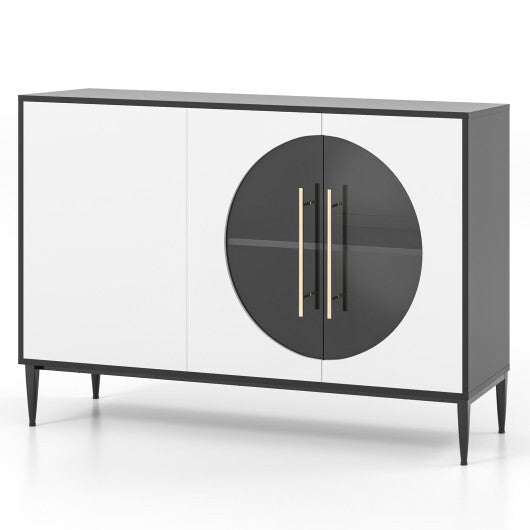 Sideboard Cabinet with Tempered Glass Door for Living Room Dining Room Kitchen-White W2B