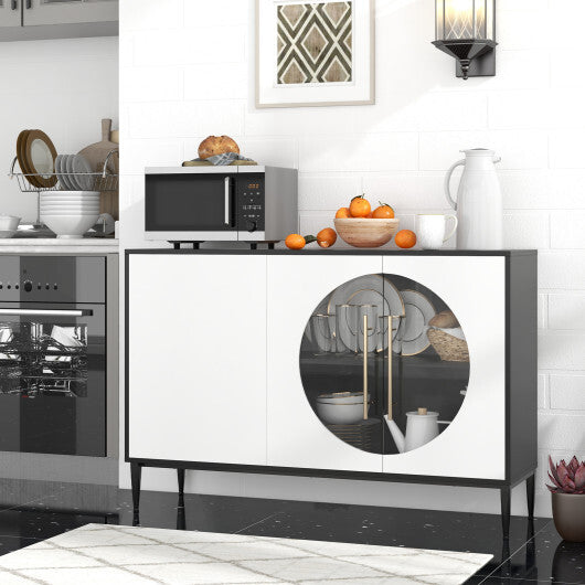 Sideboard Cabinet with Tempered Glass Door for Living Room Dining Room Kitchen-White W2B