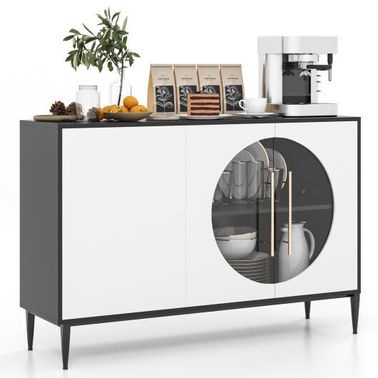 Sideboard Cabinet with Tempered Glass Door for Living Room Dining Room Kitchen-White W2B