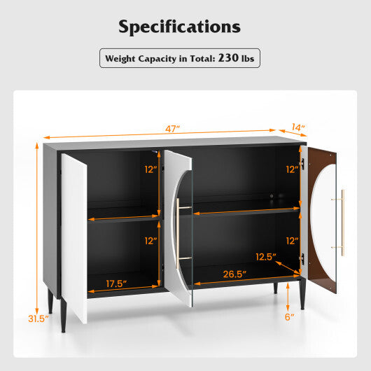 Sideboard Cabinet with Tempered Glass Door for Living Room Dining Room Kitchen-White W2B