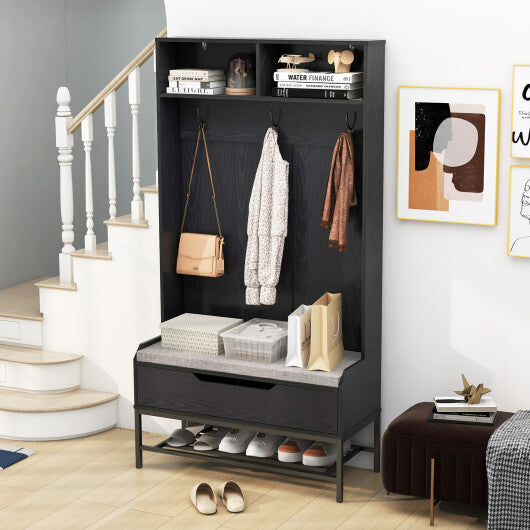 69 Inches Tall Hall Tree 4-in-1 Coat Rack with Seat Cushion and Shoe Storage-Rustic Brown