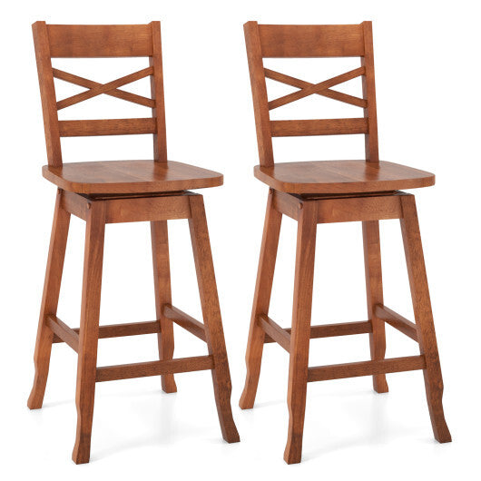 Swivel 24-Inch Counter Height Stool Set of 2 with Inclined Backrest-Cream
