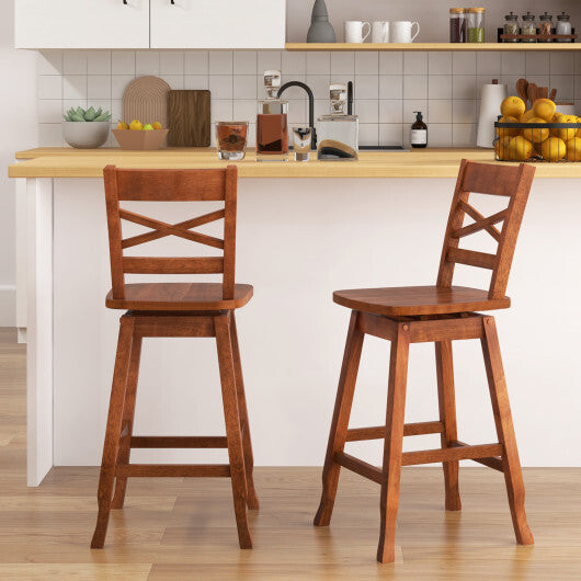 Swivel 24-Inch Counter Height Stool Set of 2 with Inclined Backrest-Cream