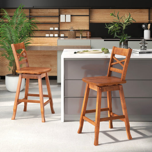 Swivel 24-Inch Counter Height Stool Set of 2 with Inclined Backrest-Cream