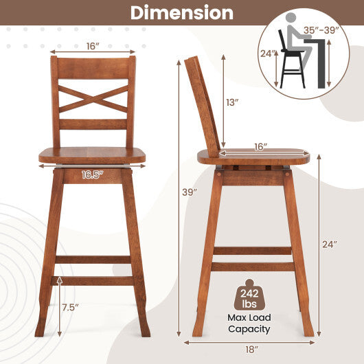 Swivel 24-Inch Counter Height Stool Set of 2 with Inclined Backrest-Cream
