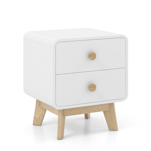 Nightstand with 2 Drawers Solid Rubber Wood Legs-White W2B