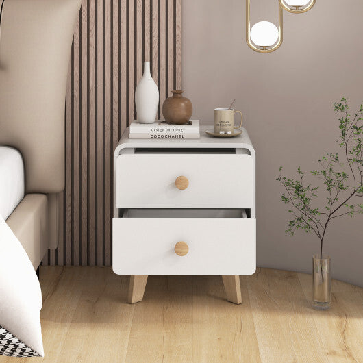 Nightstand with 2 Drawers Solid Rubber Wood Legs-White W2B