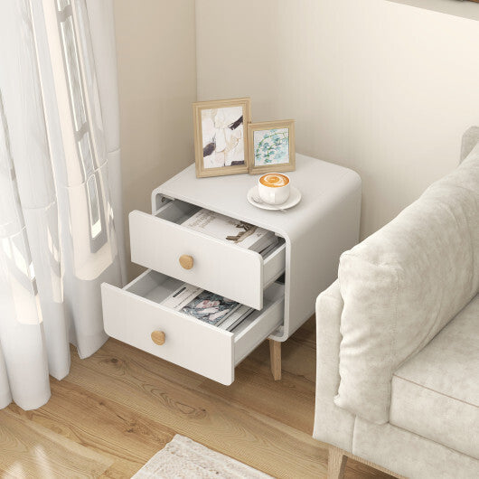 Nightstand with 2 Drawers Solid Rubber Wood Legs-White W2B