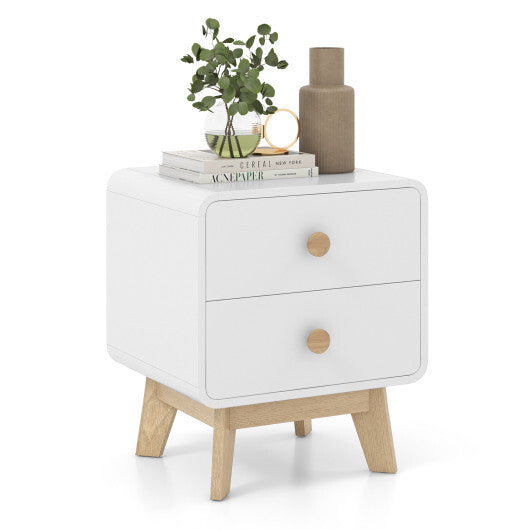Nightstand with 2 Drawers Solid Rubber Wood Legs-White W2B