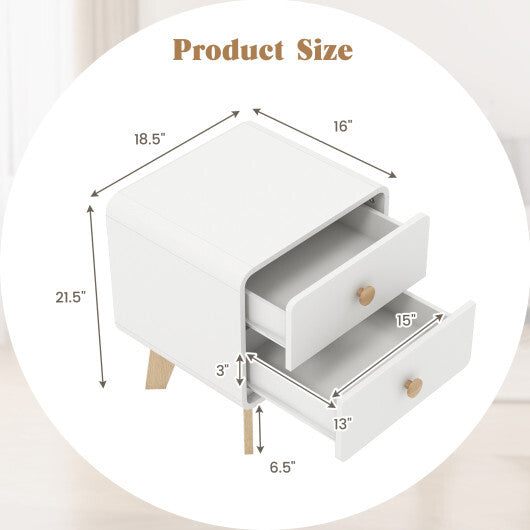 Nightstand with 2 Drawers Solid Rubber Wood Legs-White W2B