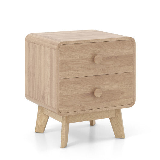 Nightstand with 2 Drawers Solid Rubber Wood Legs-White W2B