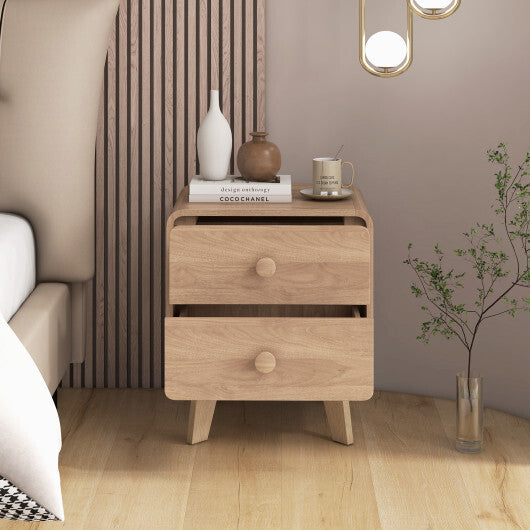 Nightstand with 2 Drawers Solid Rubber Wood Legs-White W2B