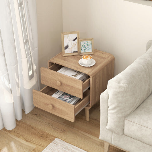 Nightstand with 2 Drawers Solid Rubber Wood Legs-White W2B