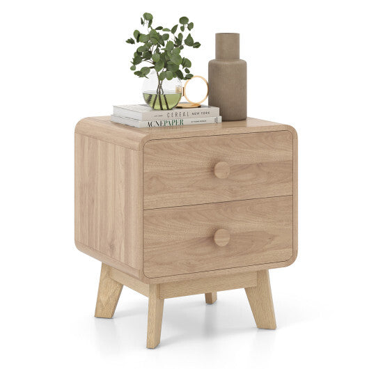 Nightstand with 2 Drawers Solid Rubber Wood Legs-White W2B