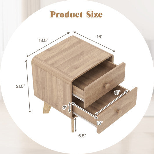 Nightstand with 2 Drawers Solid Rubber Wood Legs-White W2B