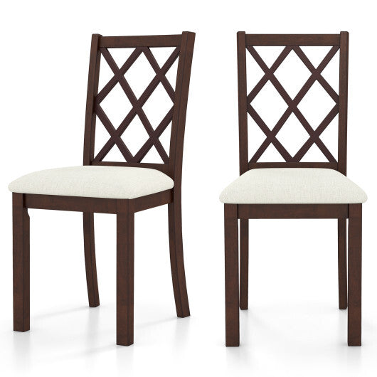 Dining Chair Set of 2 Wood Kitchen Chairs with Upholstered Seat Cushion and Rubber Wood Legs-Brown W2B
