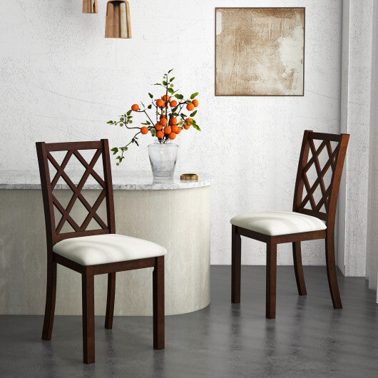 Dining Chair Set of 2 Wood Kitchen Chairs with Upholstered Seat Cushion and Rubber Wood Legs-Brown W2B