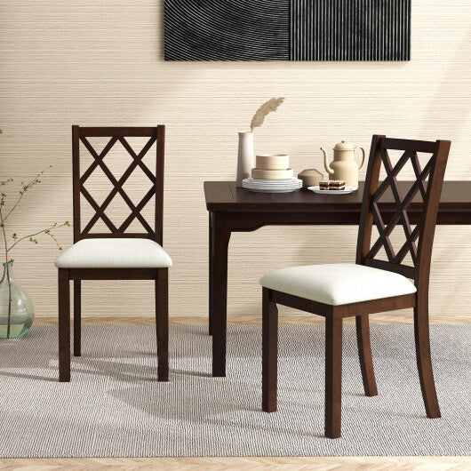Dining Chair Set of 2 Wood Kitchen Chairs with Upholstered Seat Cushion and Rubber Wood Legs-Brown W2B