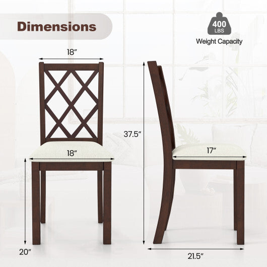 Dining Chair Set of 2 Wood Kitchen Chairs with Upholstered Seat Cushion and Rubber Wood Legs-Brown W2B