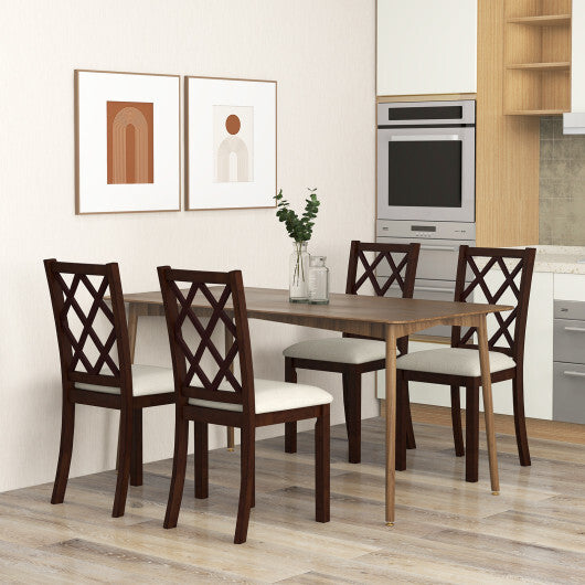Dining Chair Set of 2 Wood Kitchen Chairs with Upholstered Seat Cushion and Rubber Wood Legs-Brown W2B