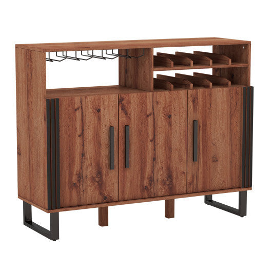 Home Wine Bar Cabinet with 3 Doors and Adjustable Shelves-Brown W2B