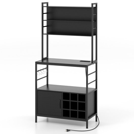 Coffee Bar Cabinet with S-Shaped Hooks and Wine Bottle Holders-Rustic Brown