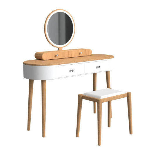Makeup Vanity Table Set with LED Mirror and 3 Spacious Drawers-White and Black