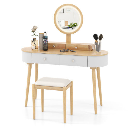 Makeup Vanity Table Set with LED Mirror and 3 Spacious Drawers-White and Black