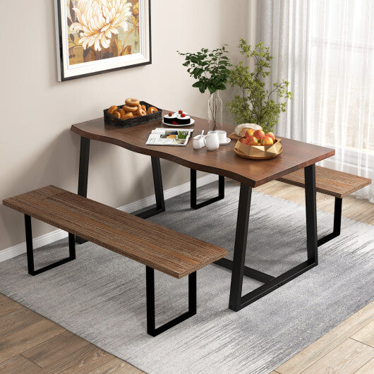 63" Large Dining Table with Wavy Edge and Heavy-duty Metal Frame-Coffee