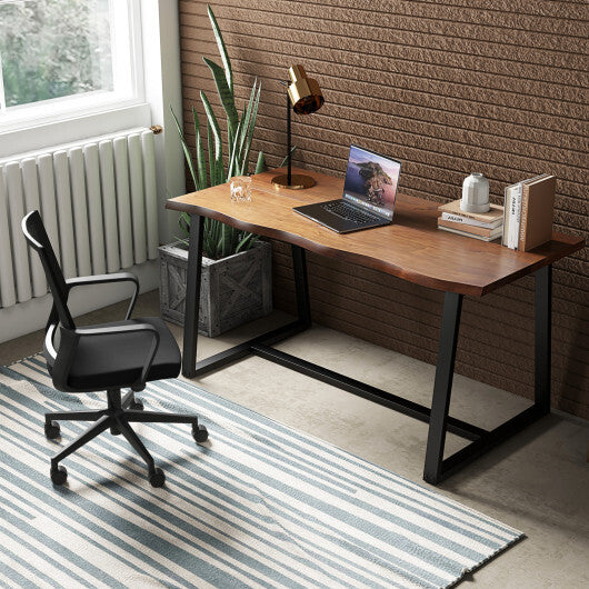 63" Large Dining Table with Wavy Edge and Heavy-duty Metal Frame-Coffee