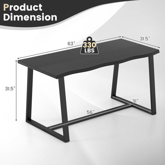 63" Large Dining Table with Wavy Edge and Heavy-duty Metal Frame-Coffee