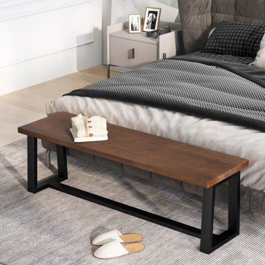 Wood Dining Bench with Metal Frame and Adjustable Footpads-Black