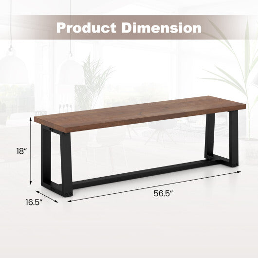 Wood Dining Bench with Metal Frame and Adjustable Footpads-Black
