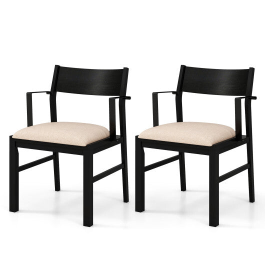 Dining Chair with Contoured Backrest and Padded Seat Set of 2-Beige