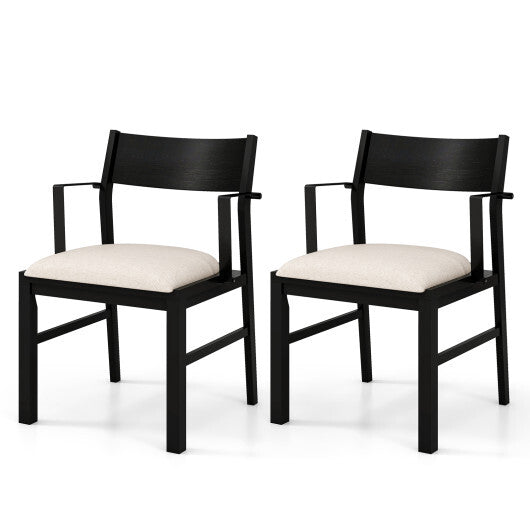Dining Chair with Contoured Backrest and Padded Seat Set of 2-Beige