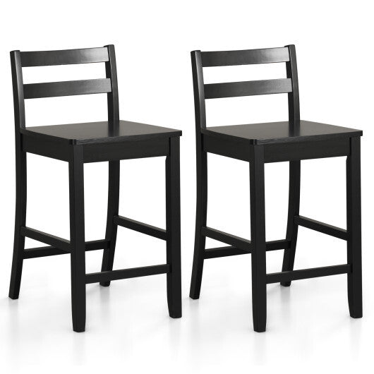 Wooden Bar Stools Set of 2 with Ergonomic Backrest and Footrest-Black W2B