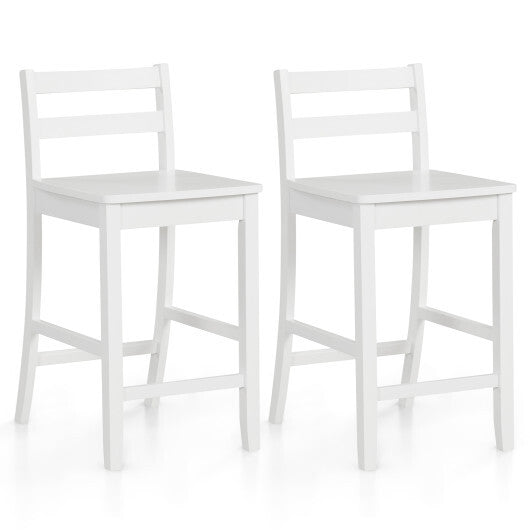 Wooden Bar Stools Set of 2 with Ergonomic Backrest and Footrest-Black W2B