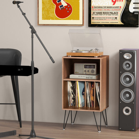 Record Player Stand with Charging Station for Living Room Bedroom-Rustic Brown W2B