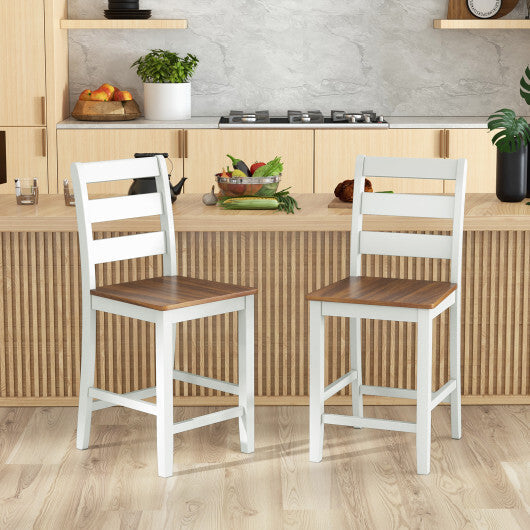 Set of 2 Counter Bar Stool with Inclined Backrest and Footrest-Gray W2B