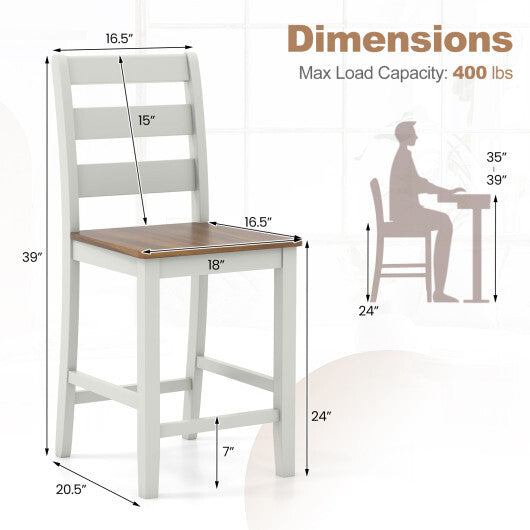 Set of 2 Counter Bar Stool with Inclined Backrest and Footrest-Gray W2B