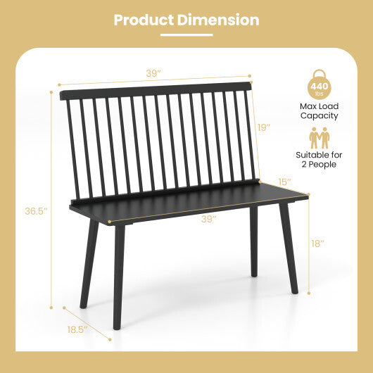 Entryway Bench for 2 with Spindle Back for Kitchen Dining Room Hallway-Black W2B