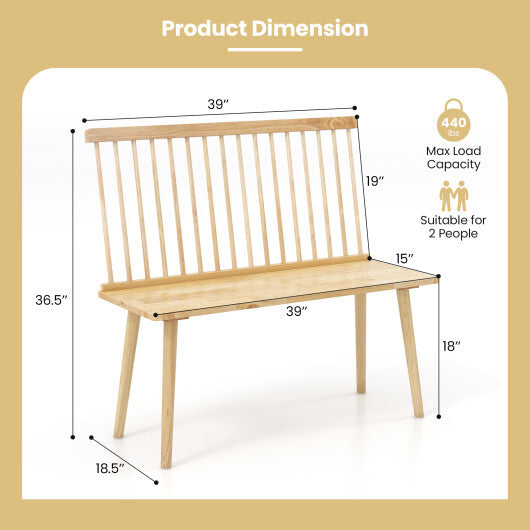 Entryway Bench for 2 with Spindle Back for Kitchen Dining Room Hallway-Black W2B