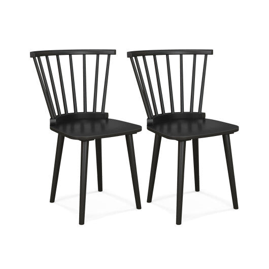Windsor Dining Chairs Set of 2 Rubber Wood Kitchen Chairs with Spindle Back-Black W2B