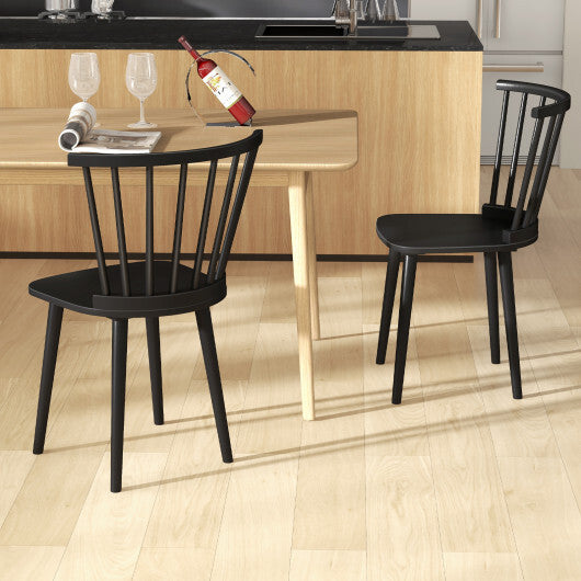 Windsor Dining Chairs Set of 2 Rubber Wood Kitchen Chairs with Spindle Back-Black W2B